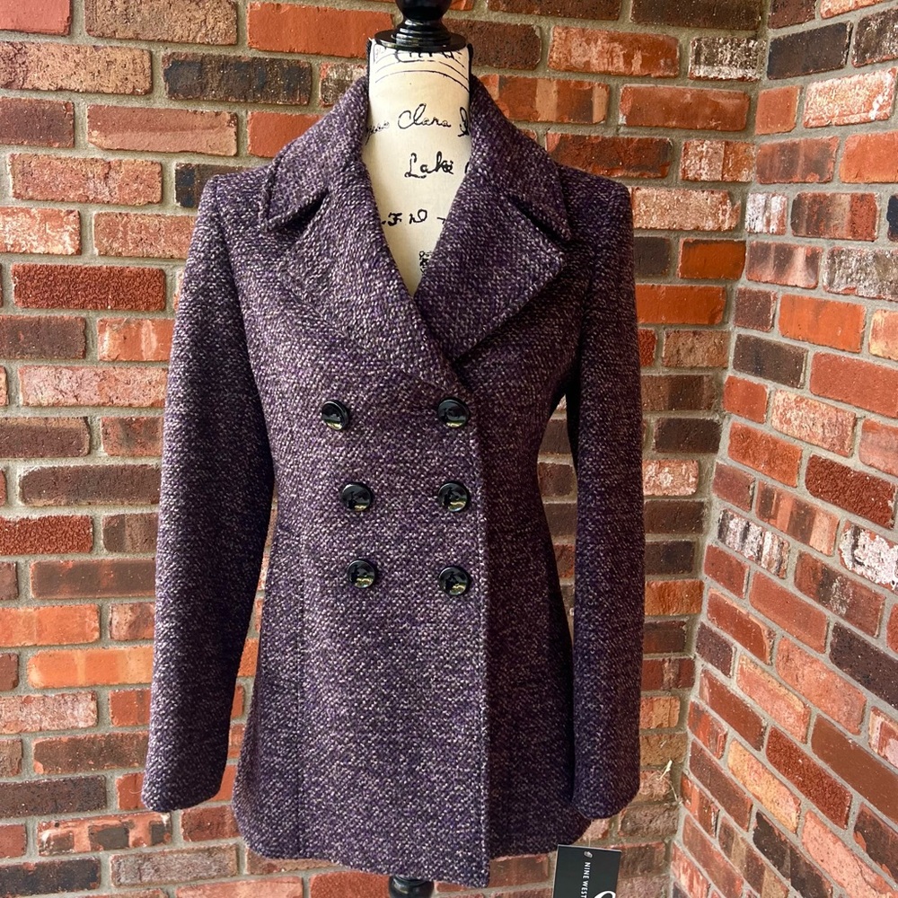 NINE WEST PURPLE BLACK PEA COAT SIZE 4 NEW